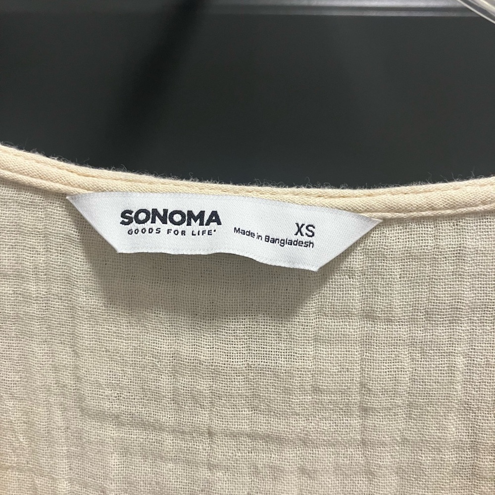 Sonoma Cream Button-Front V-Neck Blouse - Picture 3 of 4